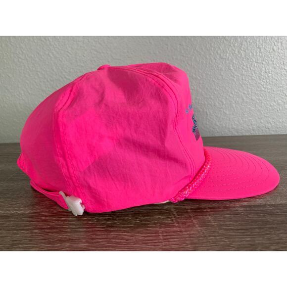 Vintage 90s Nissin Neon Pink Shrine Circus Snapback Hat Rope Foam Trucker - Picture 11 of 16